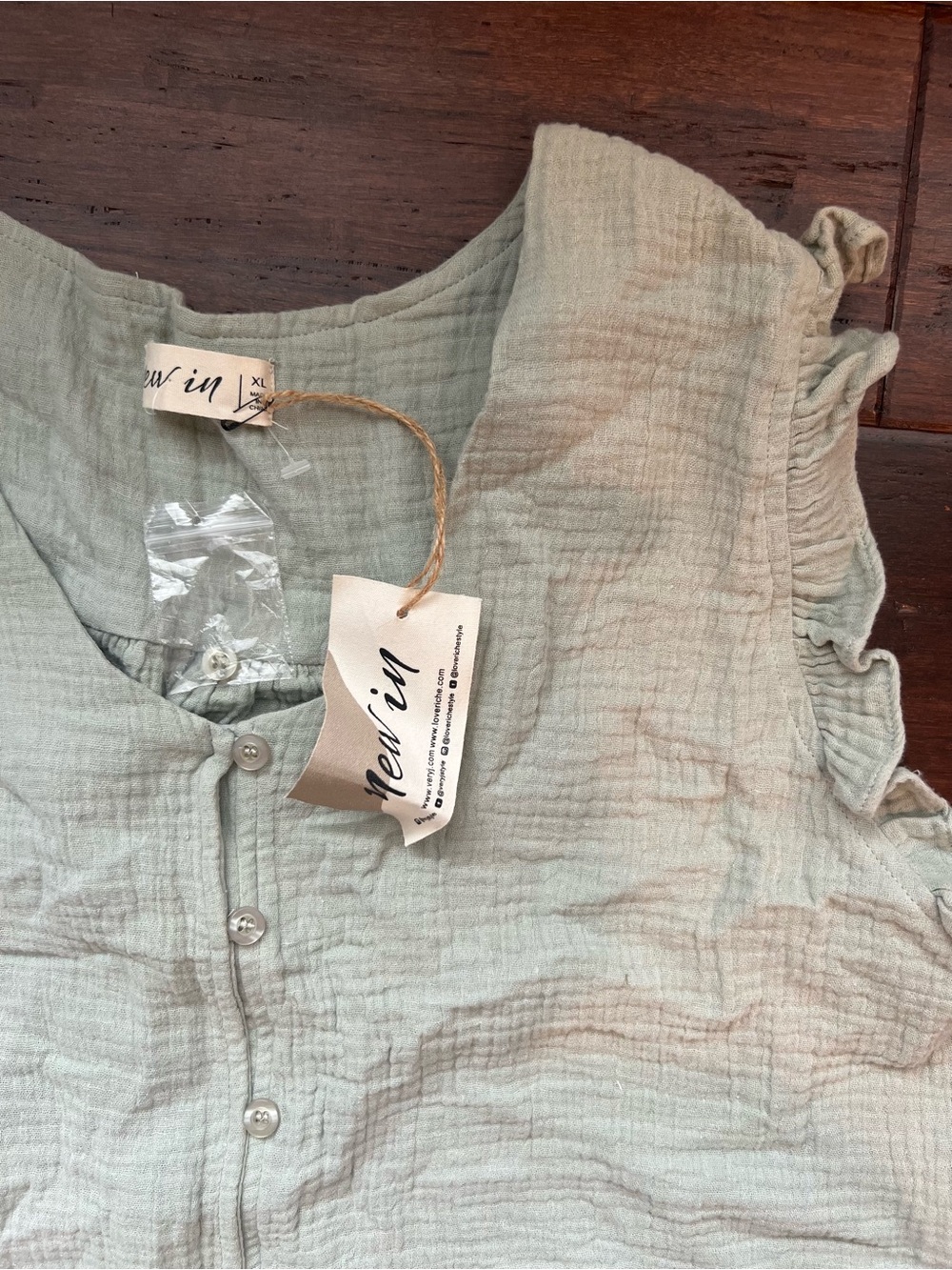 Women's Cotton Gauze Set — Soft Sage Button Tank & Ruffle Shorts - Picture 2 of 3
